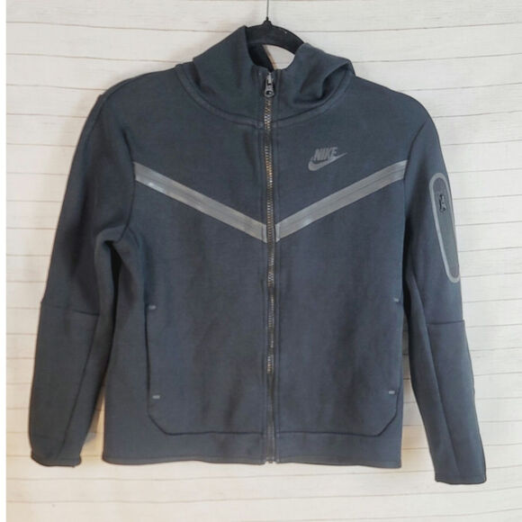 NIKE TECH FULL ZIP UP HOODIE IN BLACK, SZ MEDIUM YOUTH - Picture 1 of 11